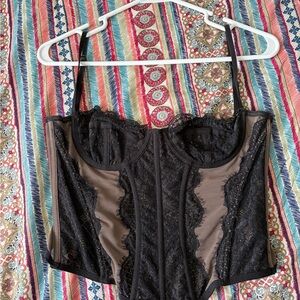 Urban Outfitters Black and Brown Lace Crop Top